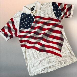 Vintage Cotton Traders USA Flag Polo Shirt Men's Medium Declaration V11